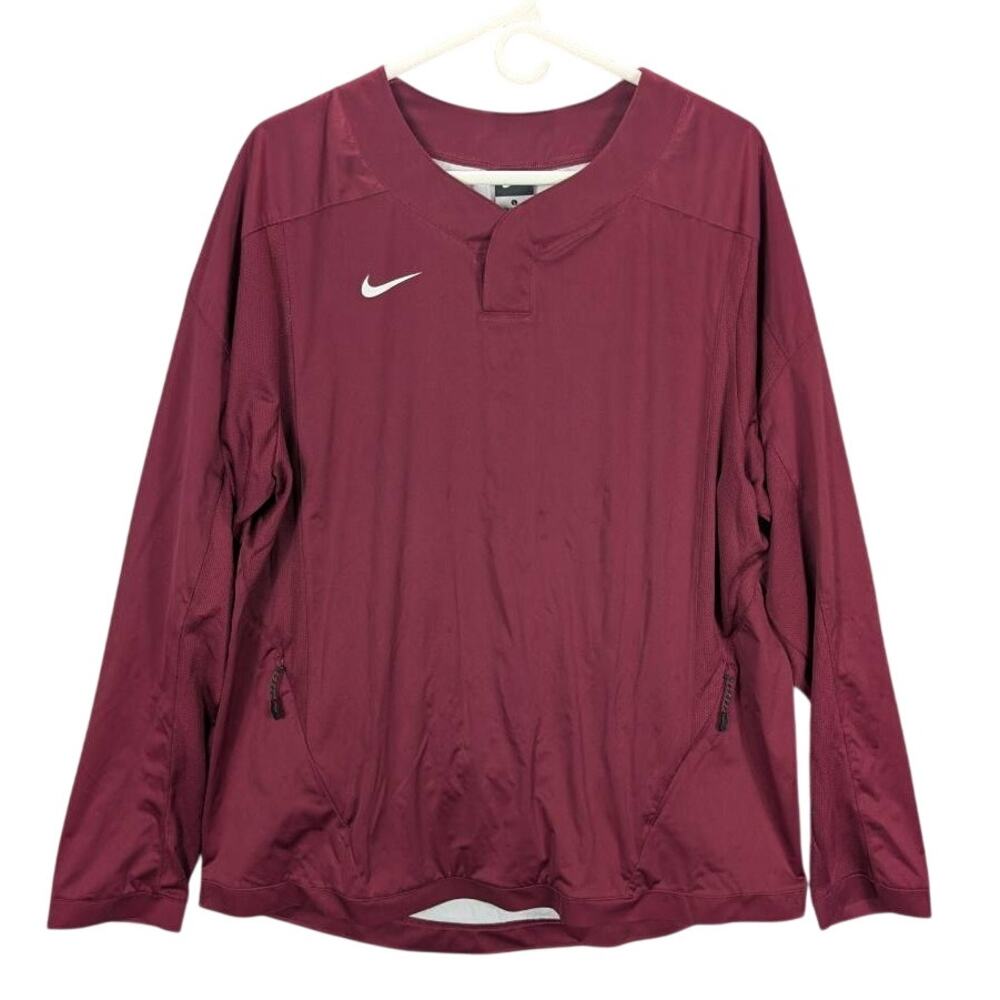 Nike Baseball Pullover Windbreaker Mens Large Maroon Long Sleeve Mesh Embroider